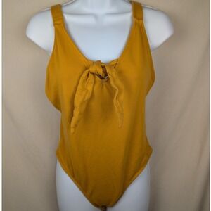 Poof New York Mustard Yellow Front Tie Sleeveless Bodice Bodysuit Large